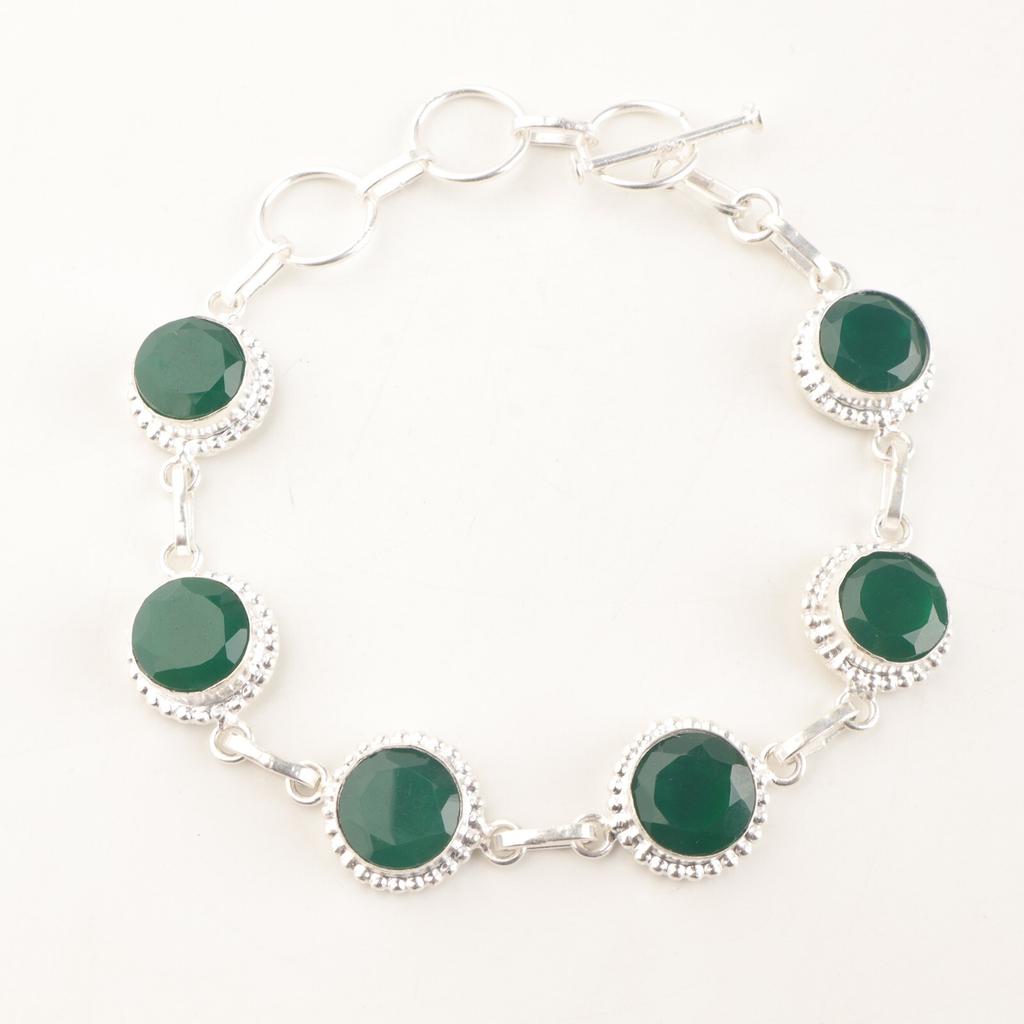 Green Onyx Gemstone 925Sterling Silver Jewelry Handmade Bracelet 9" Wedding Gift RB-9-15