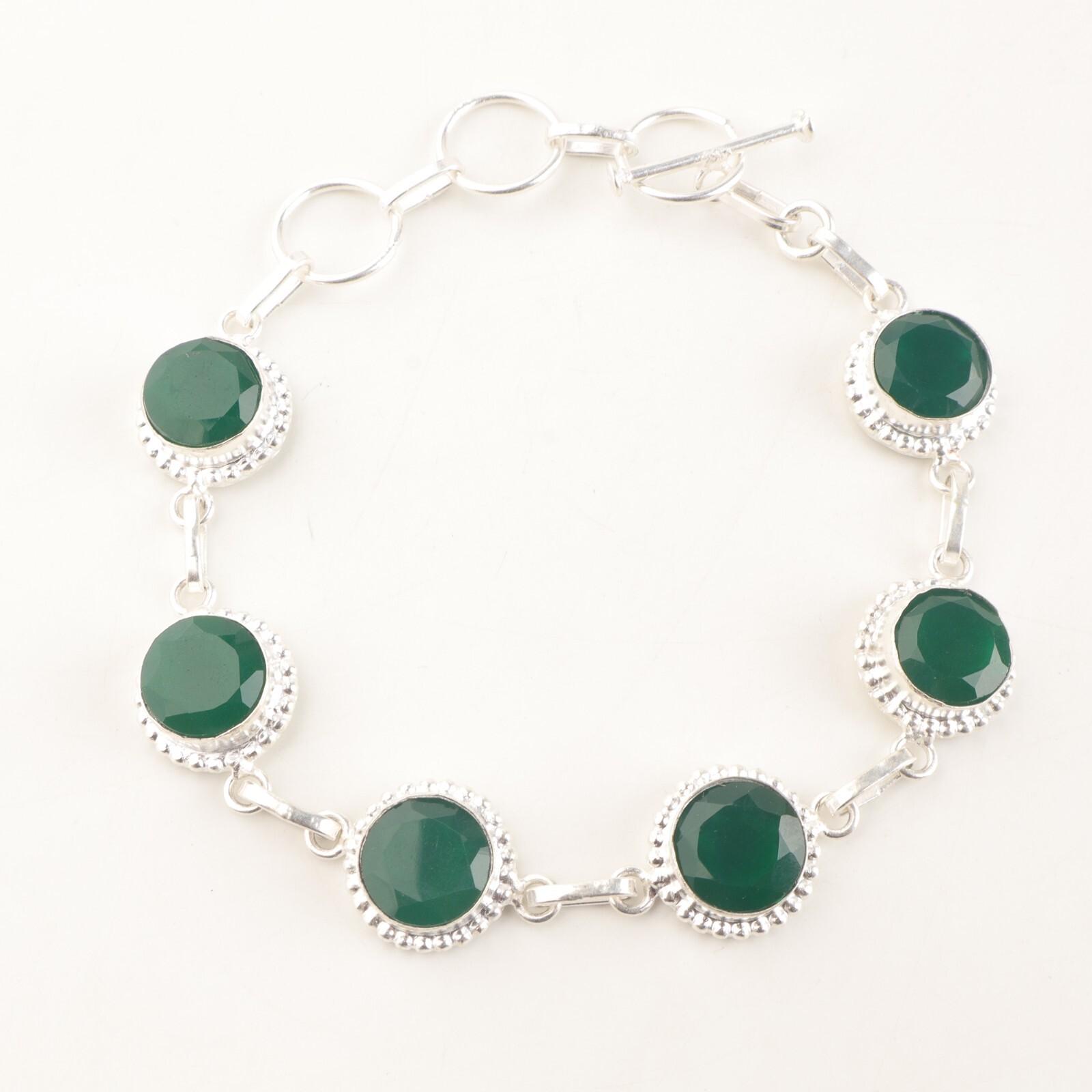 

Green Onyx Gemstone 925Sterling Silver Jewelry Handmade Bracelet 9 Wedding Gift RB-9-15