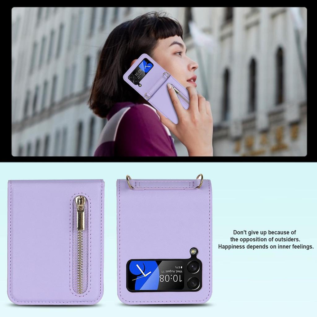 Samsung Z Flip7 Crossbody Leather Case with Zipper Card Slot