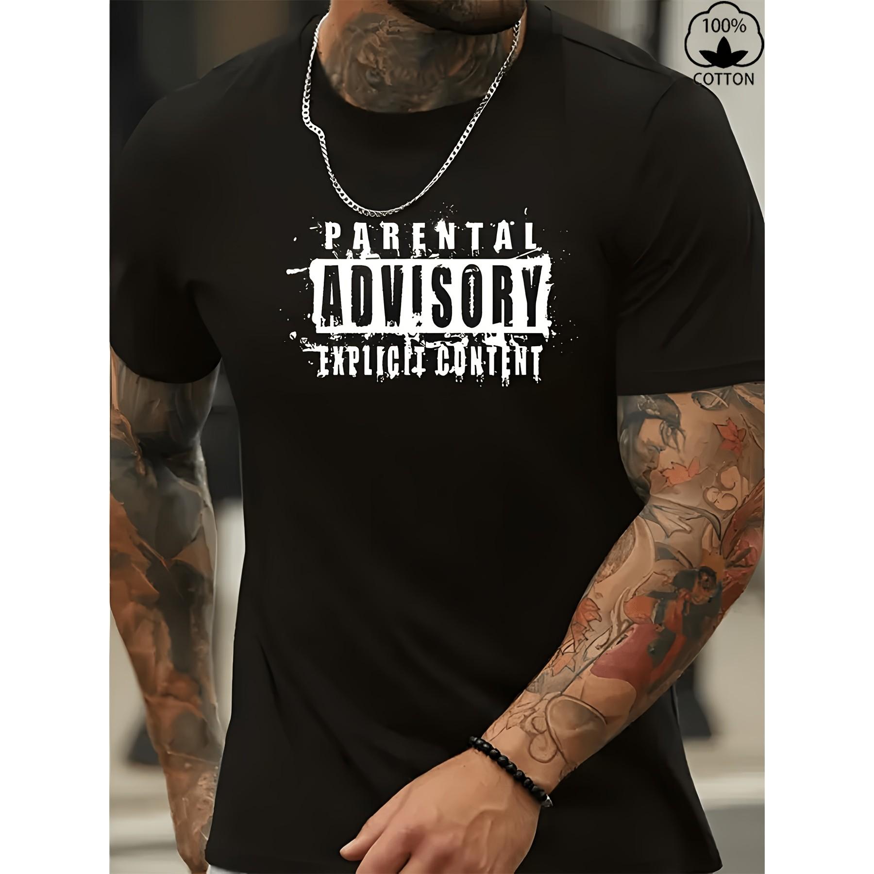 Parental Advisory Explicit Content Graphic Print Cotton T-Shirt Men Casual Streetwear Loose Tee S