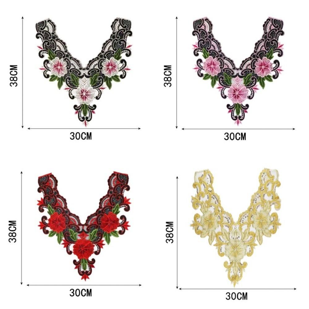3D Embroidered Sewing On Patches Floral Hollowed Out Neckline Collar Applique Detachable Rose Flower Patch Sticker