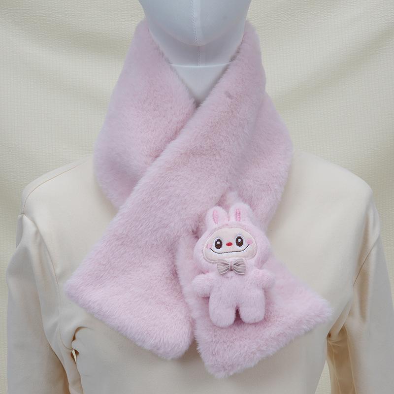 2025 Autumn/Winter Cute Cartoon Plush Scarf: Faux Rabbit Neck Warmer for Girls