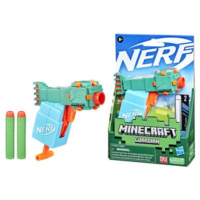 Hasbro Nerf Microshot Minecraft Guardian Mini Blaster, Minecraft Guardian Mob Design, Two Official Nerf Elite Darts, Priming Handle Included, F4422,