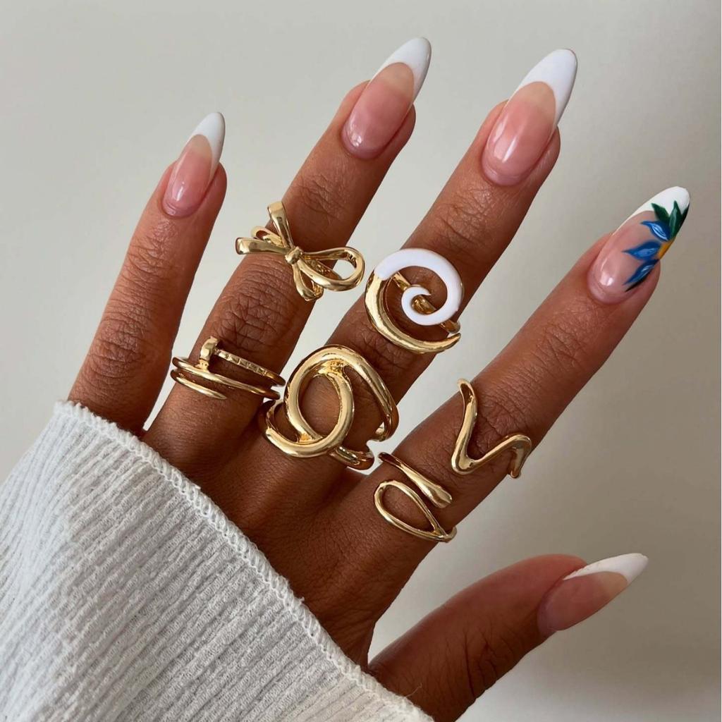 Geometric ring European and American jewelry women's irregular line hollow design ins stacked ring set