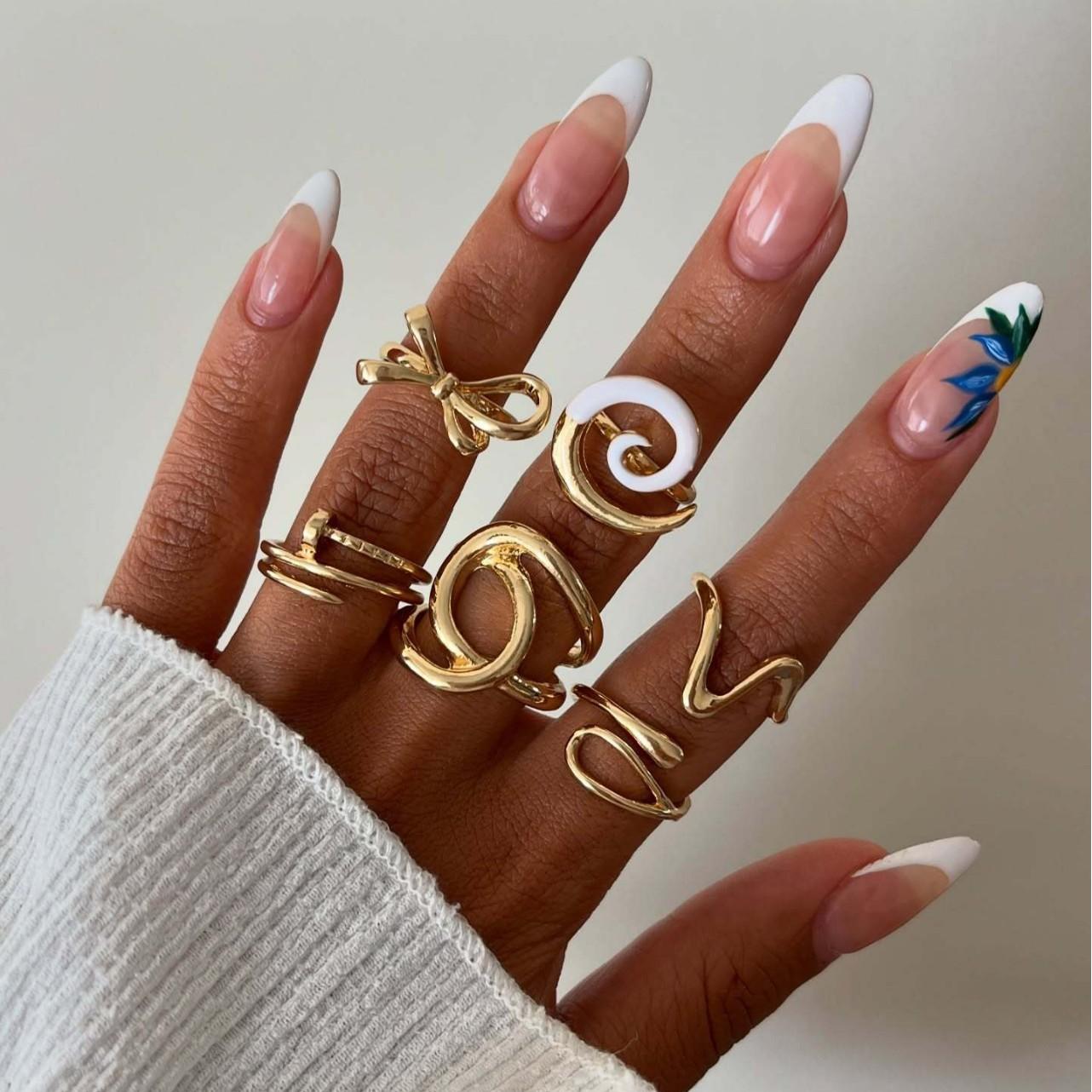 Geometric ring European and American jewelry women s irregular line hollow design ins stacked ring set