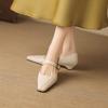 Krazing Pot Microfiber Square Toe Thick Med Heels Spring Summer Shoes Big Size 43 Metal Buckle Women Office Lady Pumps
