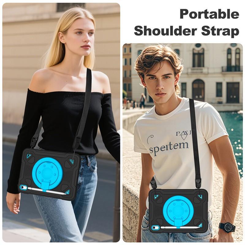 IPad 11th Gen 10.2 Inch Silicone PC Case With Wrist Strap Rotating Stand Pen Slot Full Protection Cover