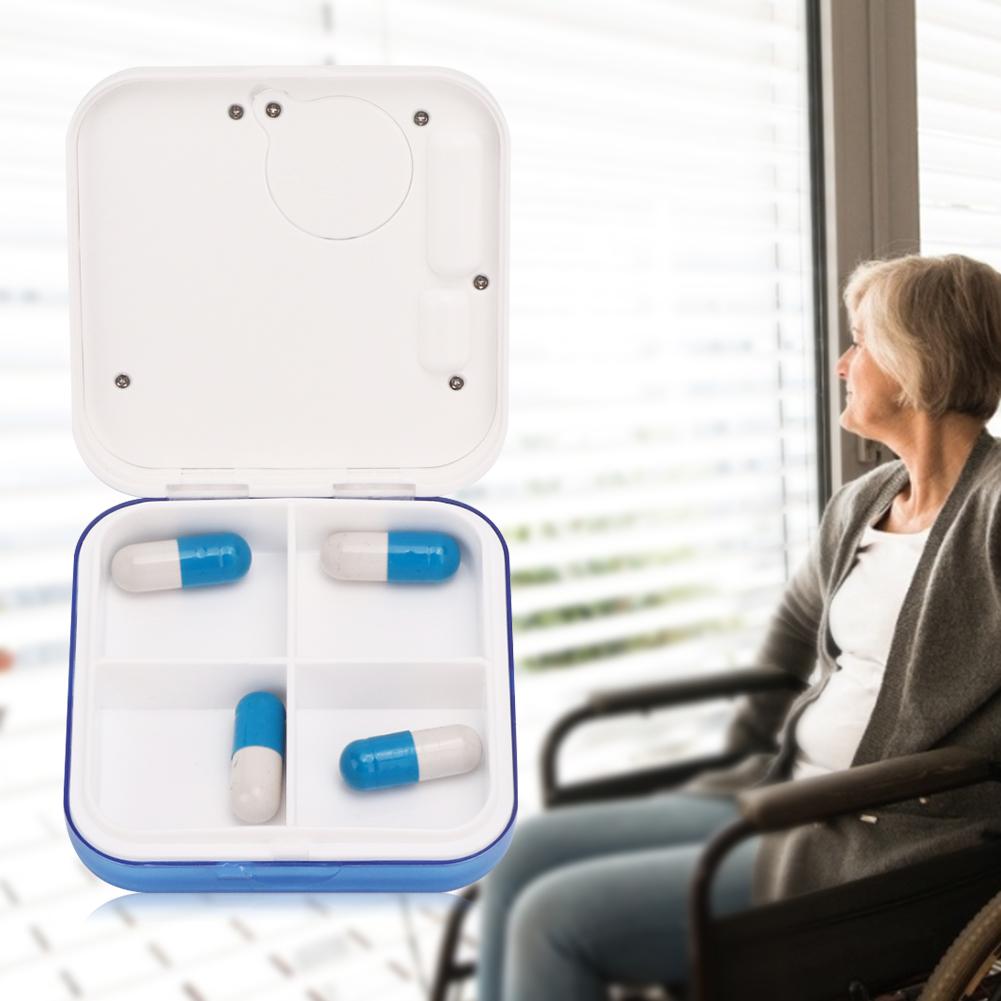 4 Grids Digital Intelligent Pills Box Elderly Patient Timing Alarm Clock Medicine Box Blue
