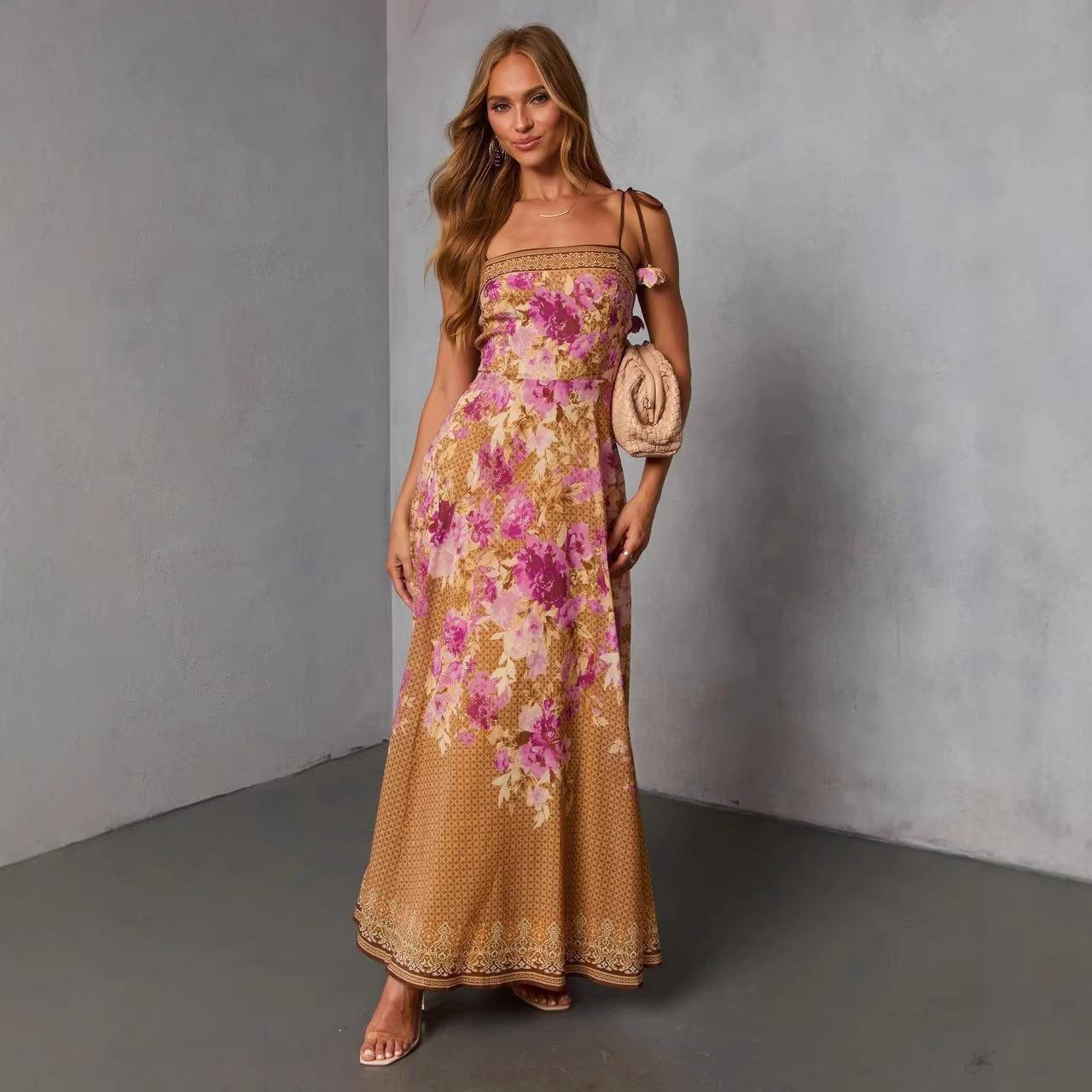 Spring and summer new models, European and American women s clothing fashion printing sexy fashion suspender dress women S