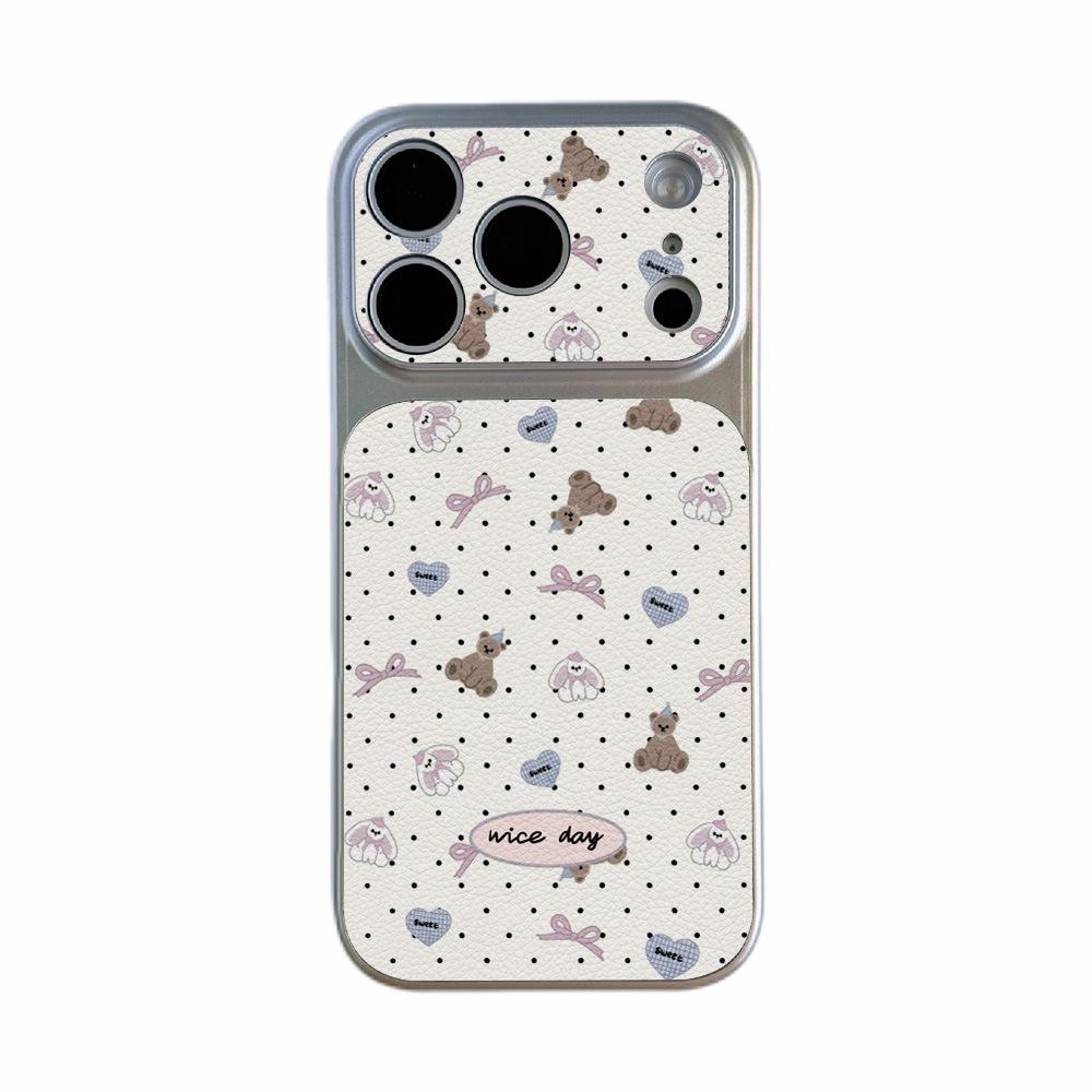 Ins Polka Dot Apricot Bear Is Suitable for Apple 17 Mobile Phone Case iPhone15promax All-inclusive 16 Leather Pattern Anti-drop.