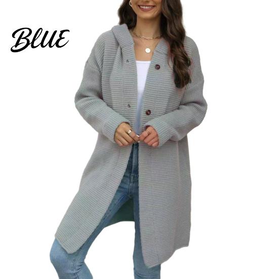 Single-breasted Sweater Cardigan Women Autumn Winter Hooded Long Sleeve Coat Loose Fit Solid Color Single Breasted Mid-length Outwear