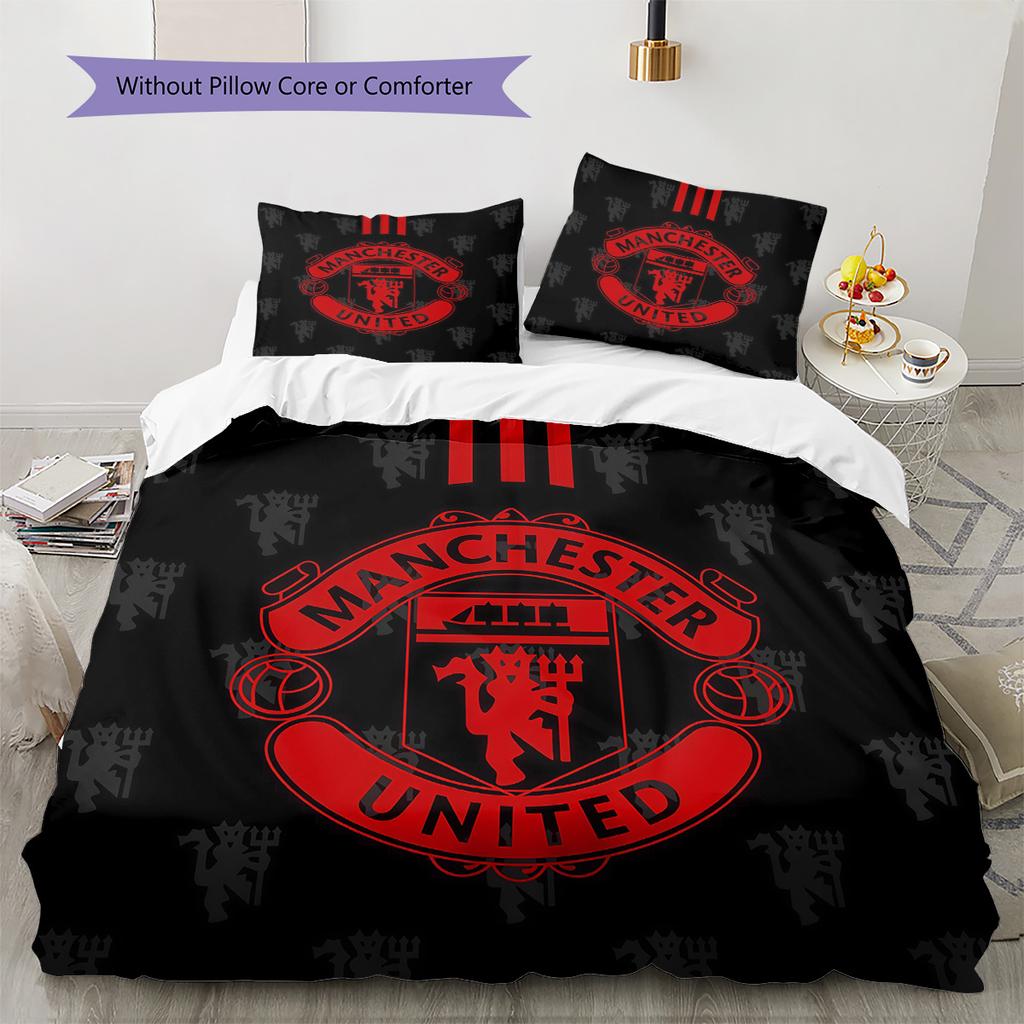Man Utd vzorovaná sada povlečení s přikrývkou Domácí dekorace Dárek (1 * povlak na peřinu + 2 * povlak na polštář bez jádra)