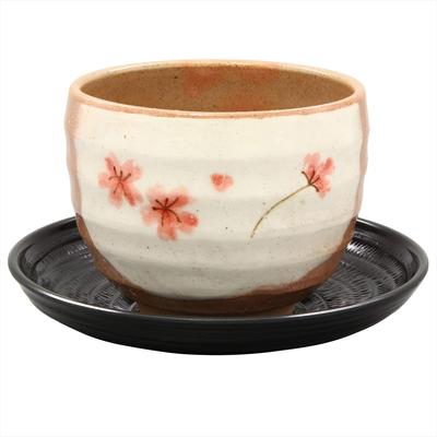 Mino-Keramik lose Schale (mit Teetasse) kleine Blume Zinnoberrot hergestellt in Japan 503-06