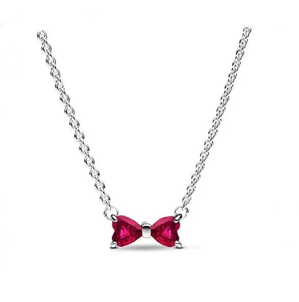 Original Copper Necklace Colorful Red Heart Bow Tie Pendant Fashion Necklace Charm Classic Diy Gift