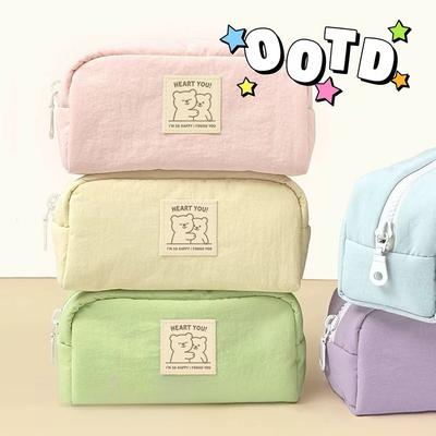 1PC Pencil Bag Storage Bag Pink Cat Solid Color Student Large Capacity Stationery Box Study School Supplies Student Supplies