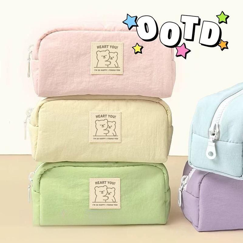 1PC Pencil Bag Storage Bag Pink Cat Solid Color Student Large Capacity Stationery Box Study School Supplies Student Supplies
