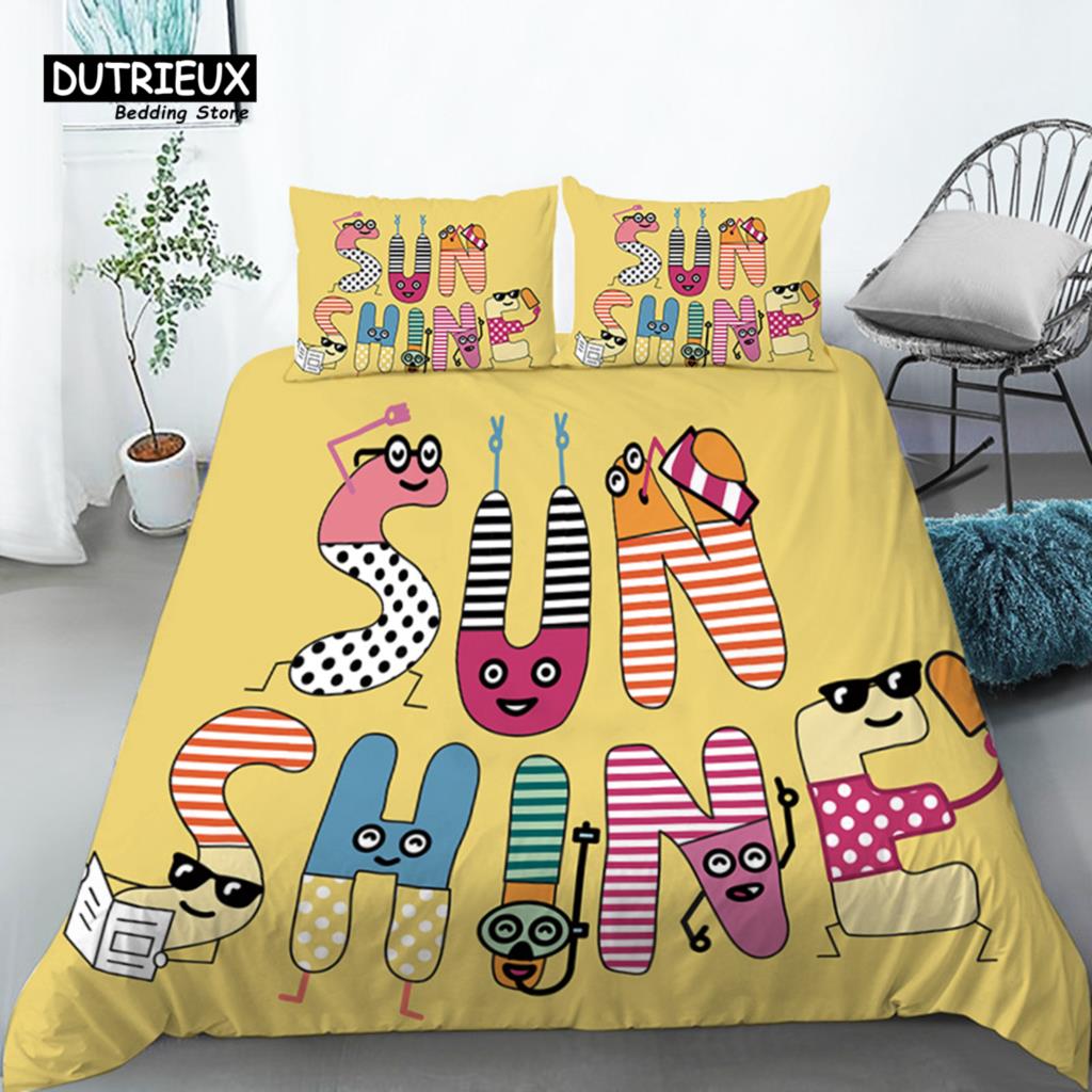 Funny Cartoon Animals Duvet Cover With Pillowcases Bear Chicken Rabbit Lions 3D Print Toddler Bedding Set For Kids Teens Decor