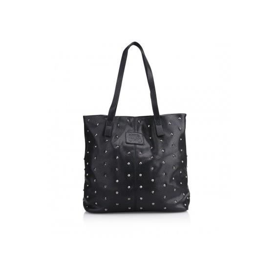 Sac Cabas - Le temps des Cerises - Cosmos 2 - Cuir grainé - Noir - Fermeture à pression