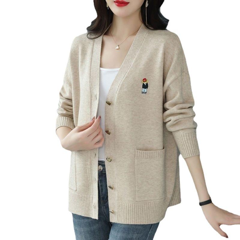 Female Middle Aged Mom Loose Large Size Outer Sweater Knitted Cardigan Coat Women's Autumn and Winter Clothes