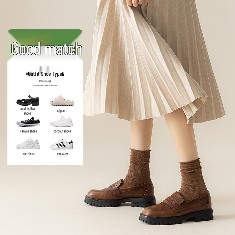 Nahtlose Damen-Socken bis zur Wade aus gekämmter Baumwolle - Weiß, Herbst/Winter, Japanischer Akademiker-Stil, Vielseitig und einfarbig