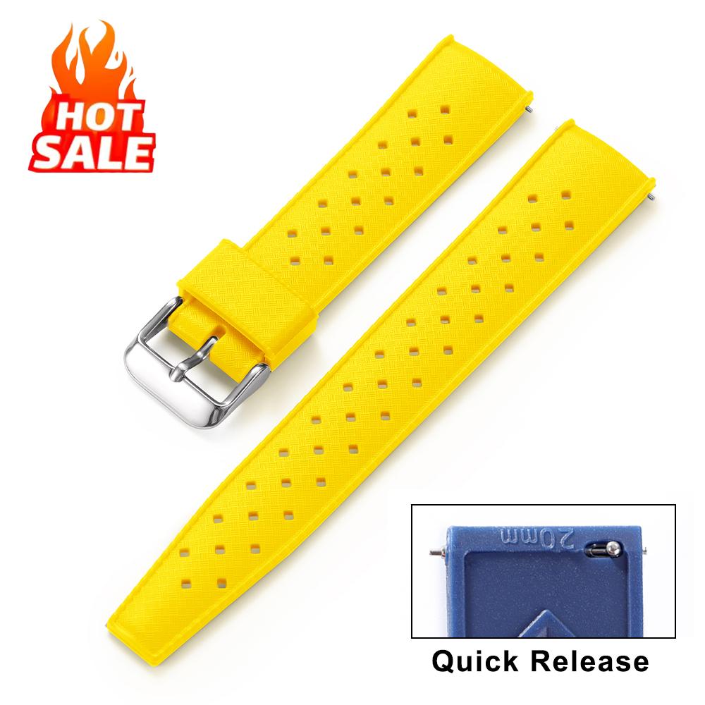 Premium Tropische FKM Gummiarmbänder 20mm 22mm Schnellverschluss Passform Flaches Ende Universelles Uhrenarmband Weiches Silikon Smartwatch Uhrenarmband