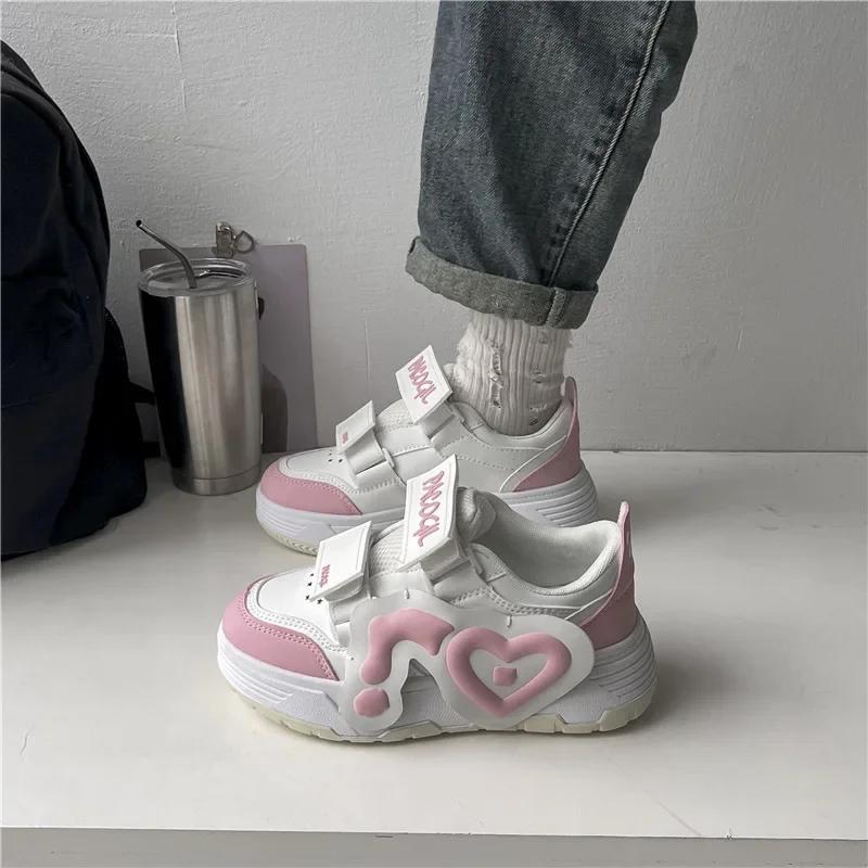 

Модные разноцветные женские кроссовки на толстом каблуке с толстым дном и липучкой, с круглым носком, модные уличные кроссовки Ins Runaway Trainer, женская спортивная обувь 42 розовый