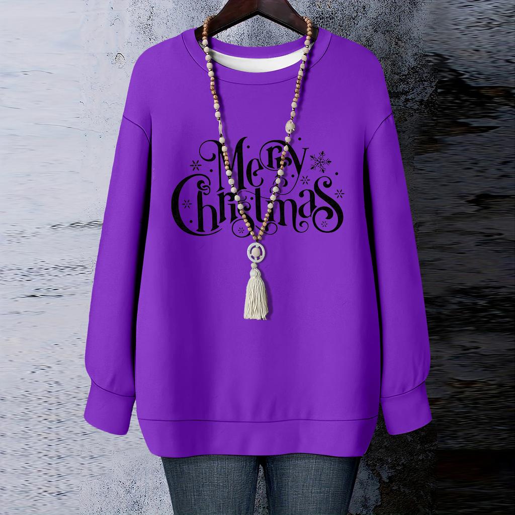 Ladies' Christmas Printed Round Neck Long Sleeved T-shirt Sweatshirt Top