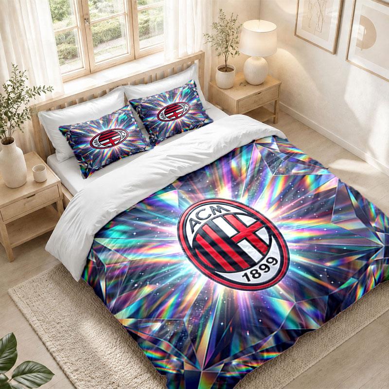 Bedding Set 1 Duvet Cover 2 Pillowcases AC Milan Print Bedroom Home Decoration