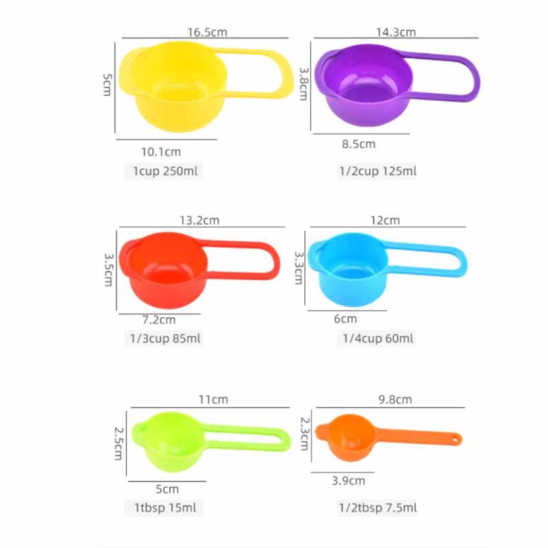 6Pcs Rainbow Color Measuring Spoons Set Plastic Measuring Cups Baking Cooking Dishwasher Safe Kitchen Baking Tool