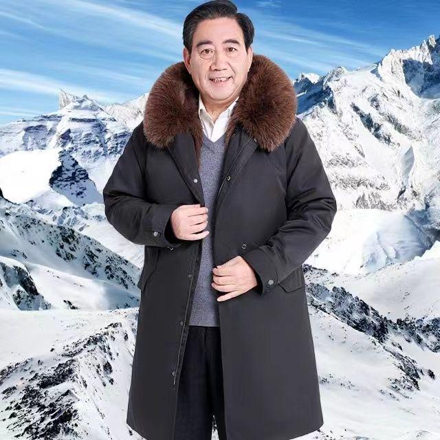 Men's Mid-Length Thickened Parka with Removable Fox Fur Liner and Fur Lining - Winter Coat