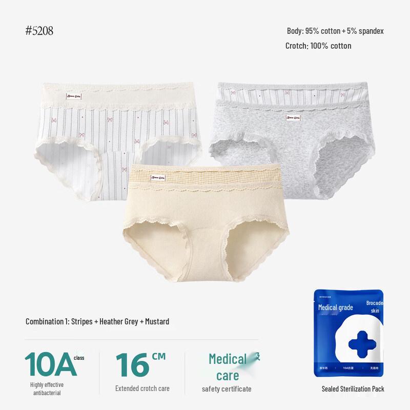 Jindu Women's 7A Antibacterial Seamless Cotton Lace Underwear