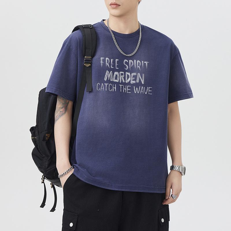 

Summer Heavy 290g Printed Wash Cotton Sleeve T-shirt Men s National Daily Wear High Quality Durable Construction Practical Daily Use M