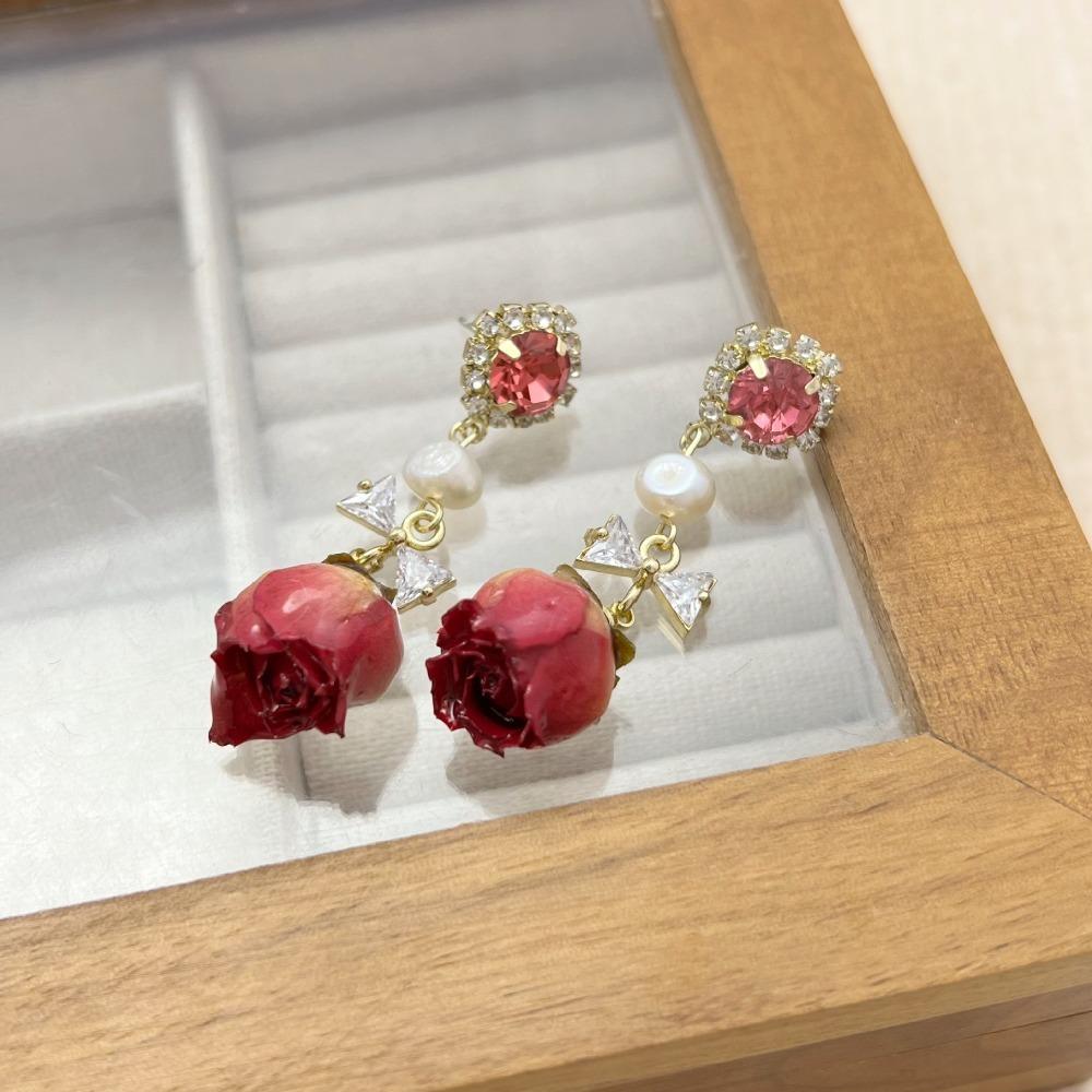 Vintage Eternal Flower Earrings Rose Real Flower Earrings Dried Flower Pendant Earrings  Lady/Gifts
