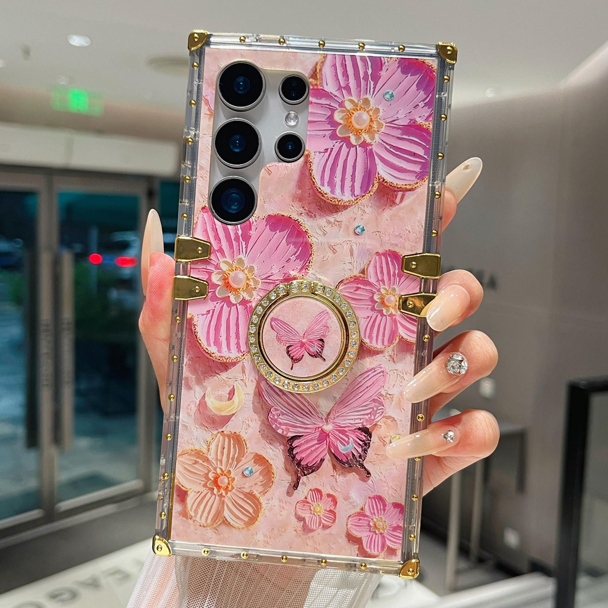 

For Samsung Galaxy S25 Ultra Case Stylish Flower Butterfly Pattern Ring Kickstand TPU+PC Phone Cover Blue