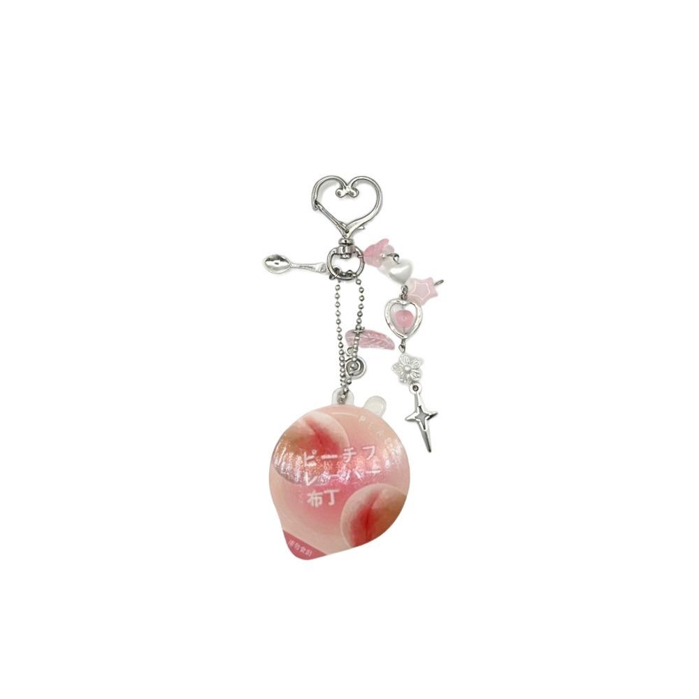 Cute Love Shaped Japanese Pudding Keychain Beaded Y2K Egg Flan Charm Flower Star Butterfly Bow Bag Pendant Backpack Decoration