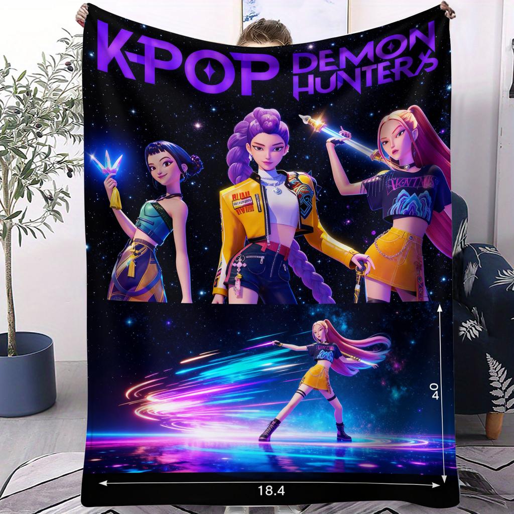 1PCS Flannel Blanket K Pop Demon Hunter Girls Boys Plush Throw Blanket Novelty Warm for Home Office Nap Camping All Season Gift
