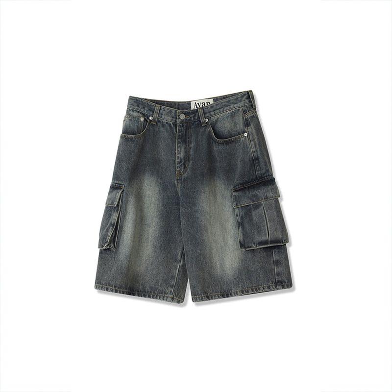 

Parka Denim Middle Pants Men s and Women s Same Summer Export South Korea Single Tail Goods High Waist over Knee Mid-Length Six Points Loose Pants Water wash blue XL (72.50 kg-80.00 kg recommended