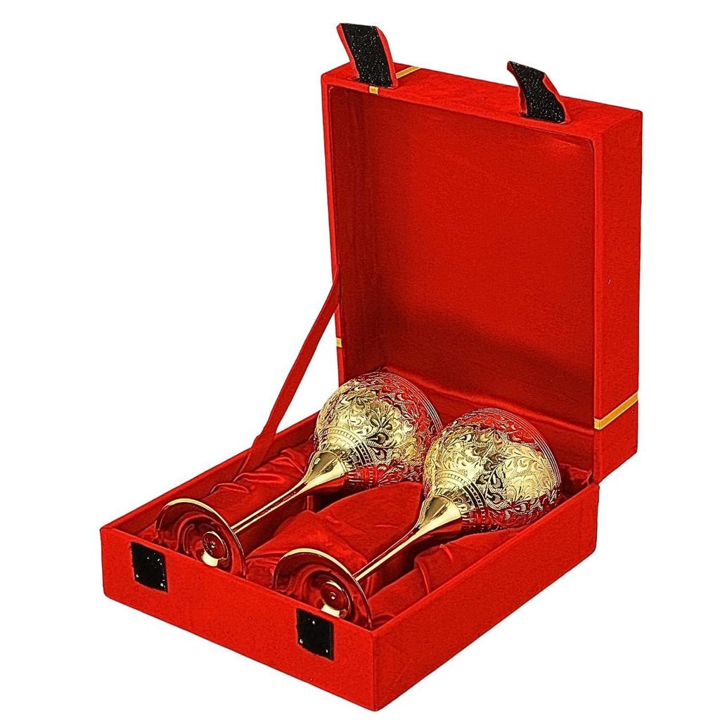 Brass Wine Glasses, Metal Goblet, Champagne Flutes, Diwali, Wedding Anniversary Gift for Couple Marriage, Corporate Clients - Set of 2 Saucer Design