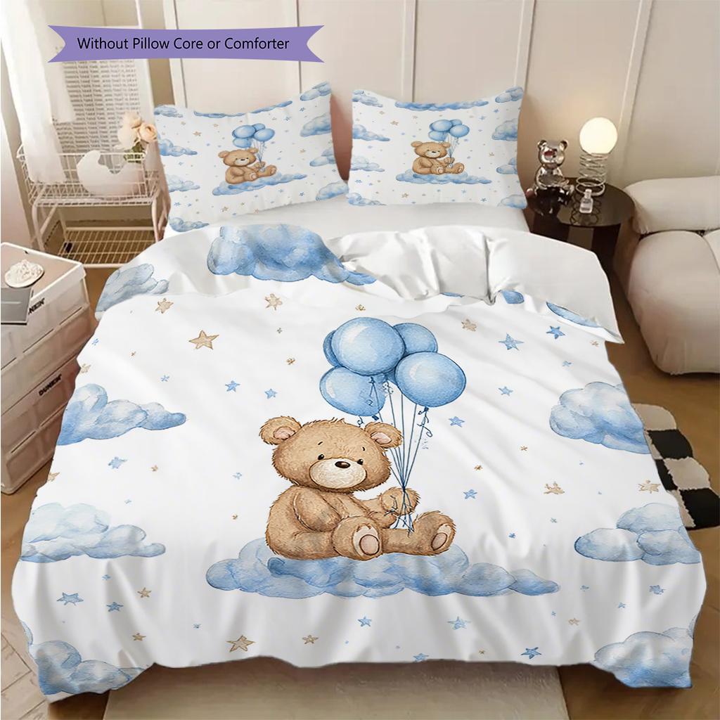 Bettwäsche-Steppdecken-Set mit Teddybär-Muster Bettdeckenbezug Kissenbezug Heimdekoration Geburtstagsgeschenk (1 Bettbezug + 2 Kissenbezüge, ohne Füllung)