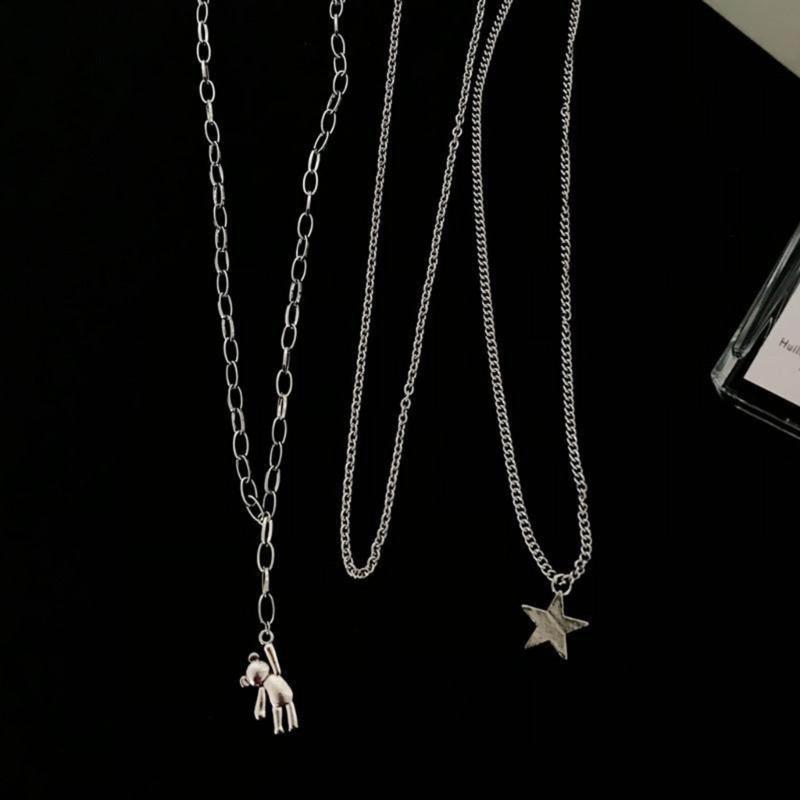 Female Niche Collarbone Chain Three-Layer Bear Star Tassels Necklace Student Simple Temperament Cold Wind Necklace