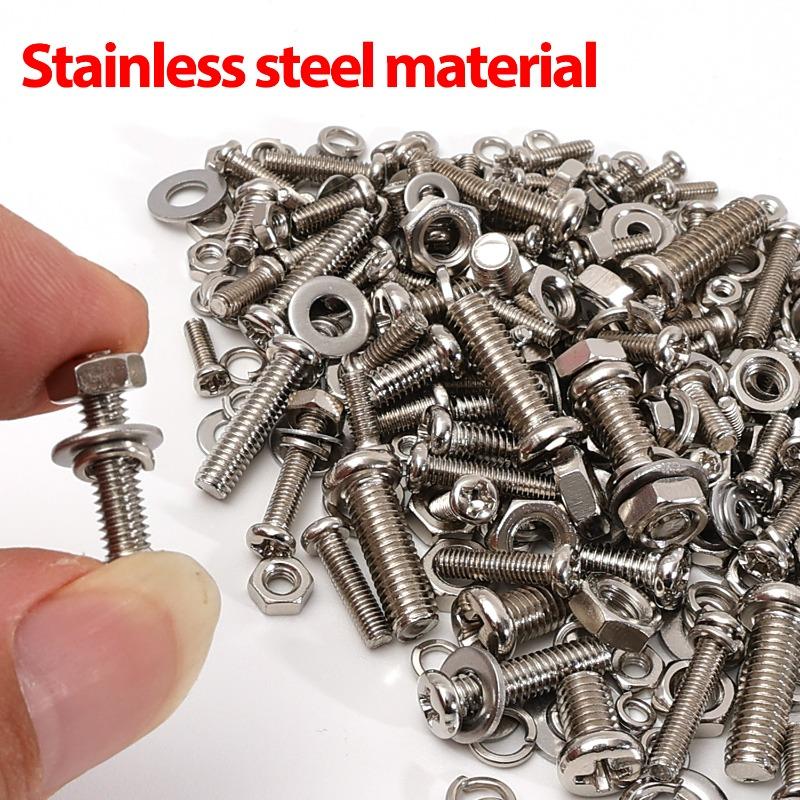 M2/M3/M4/M5 Cross Slotted Flat Head Hexagon Bolt Nut Set Hexagonal Screw Bolt And Nut Flat Washer Spring Washer Combination Kit