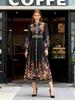Elegant Early Spring Resort Lapel Long Sleeve Wide Hem Printed Dress