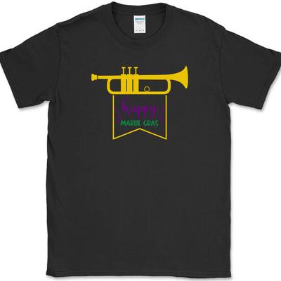 Trumpet Happy Mardi Gras T-Shirt Party Carnival Celebration Holiday Tee