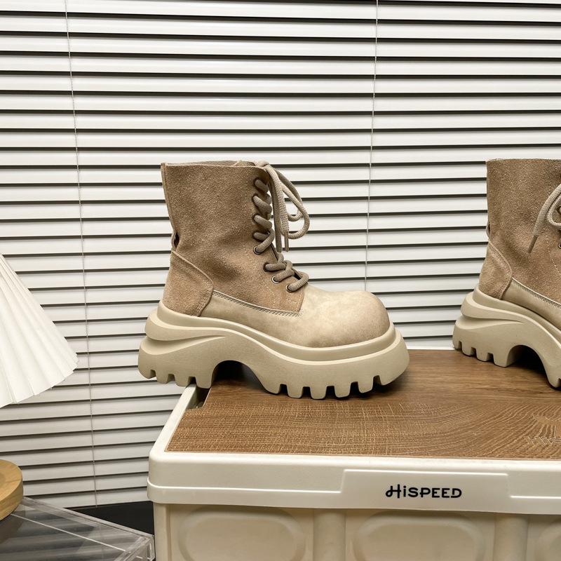 Fashion Platform Women's 2025 Autumn and Winter New Small Heightened Non-Slip Short Cylinder Boots Frosted Motorcycle Boots