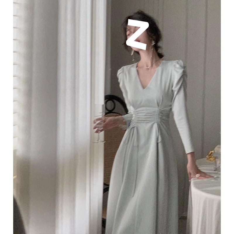 

Платье миди женское элегантное осеннее с V-образным вырезом модное женское с высокой талией складками дизайн винтажные атласные платья женская одежда XL