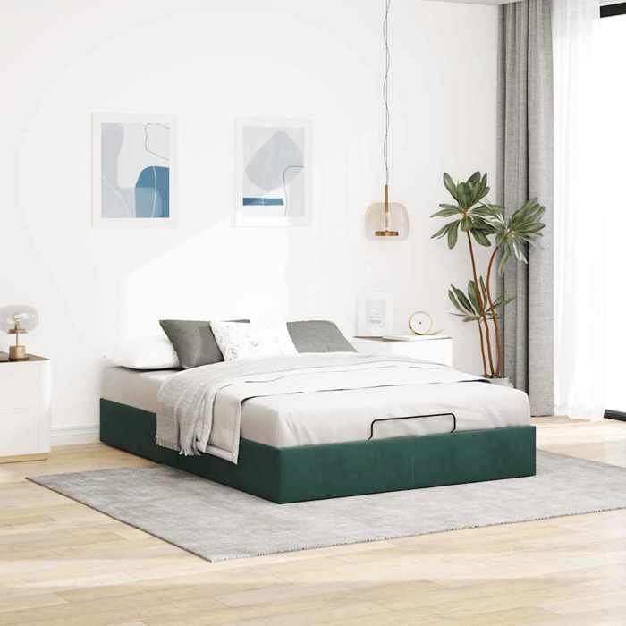 VidaXL Ottoman Bed Frames Without Mattress Dark Green 140x200 Cm Velvet, Bed Frame, Ottoman Bed Frame, Bed Frame 3310970