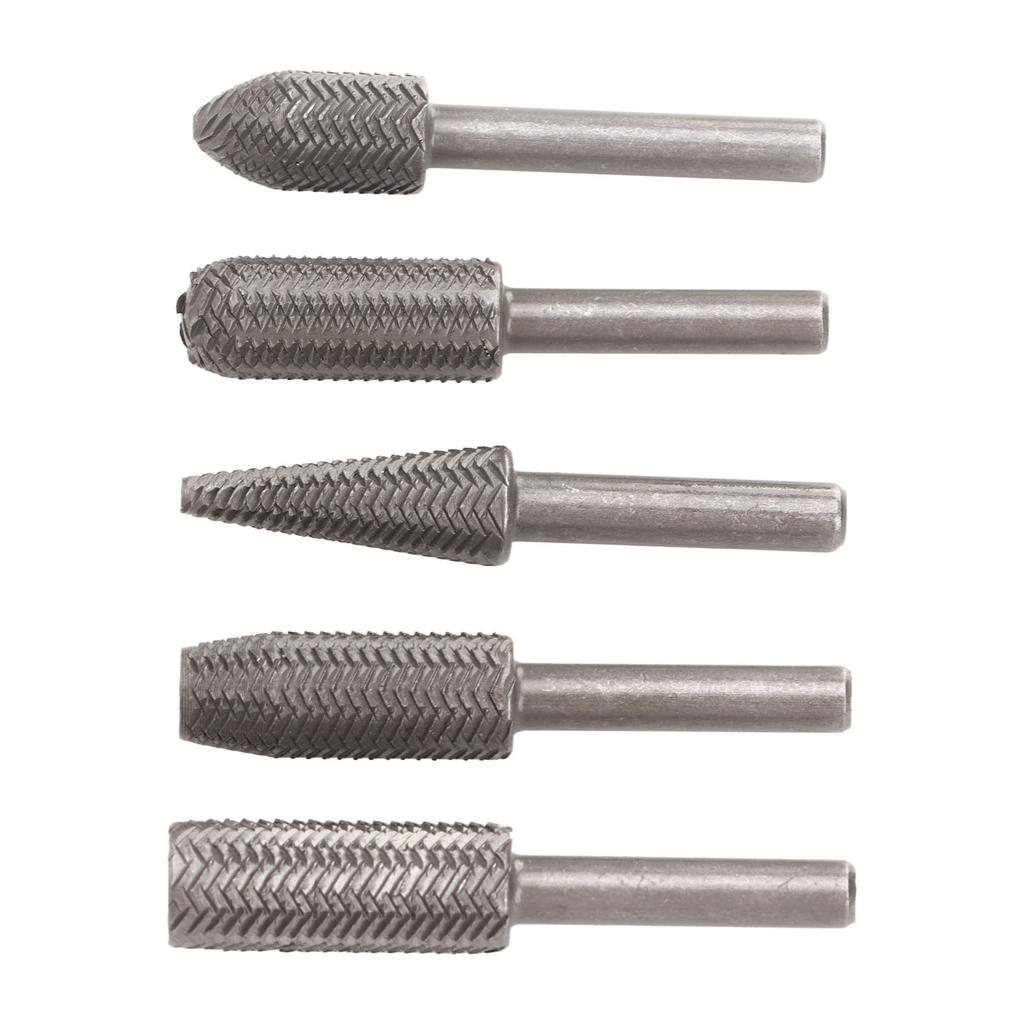 5 Stück Schleifstift-Aufsätze Wolframstahllegierung 6mm Schaft Rotierende Raspel-Feilen Set für Holz Gummi
