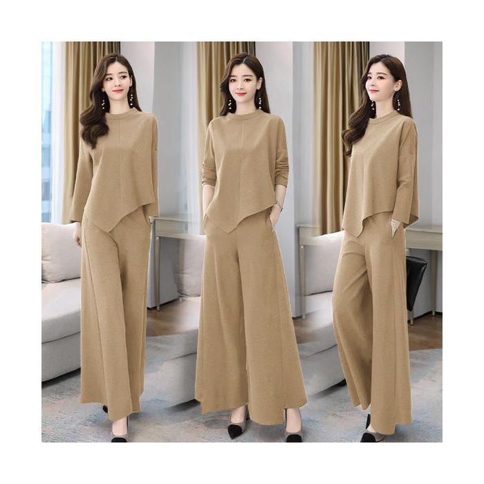 

Жіночий осінньо-весняний брючний костюм-двійка з широкими штанинами: Спідниця-штани, що омолоджують, приховують живіт, стильні, повсякденні, підкреслюють темперамент. M [Recommended under 45 kg] хакі