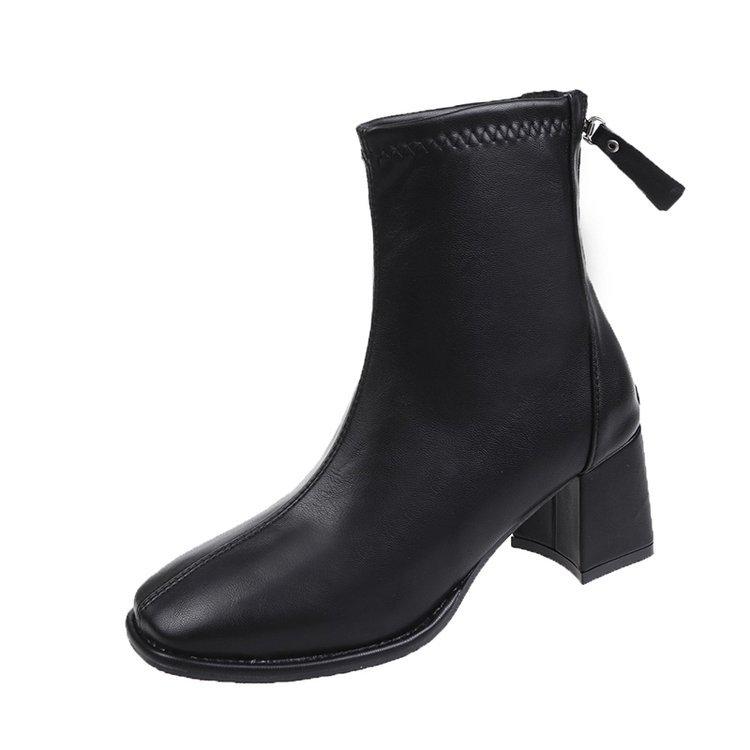 Martin boots women's autumn and winter new thick heel short tube thin boots rear zipper square head high heel small short boots