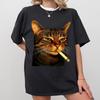 Smoking Cat Meme T Shirt Clothing Graphic Short Sleeve Shirt Unisex Women AllSeason Unisexs TShirt Black Casual Crew Neck Tee